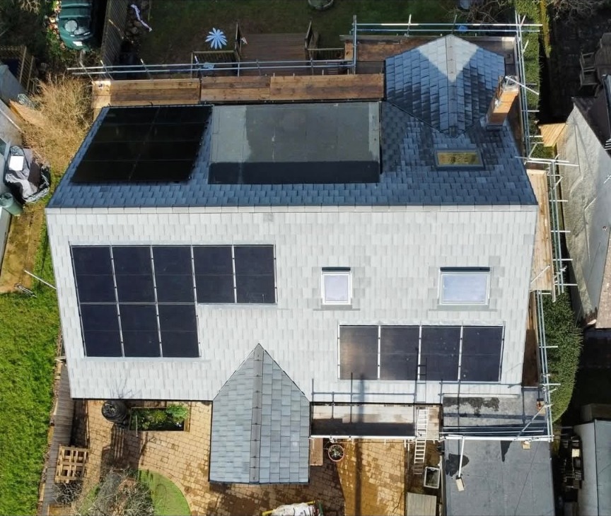 Domestic roof replacement with integrated solar panels installed by Engage Solar in Devon